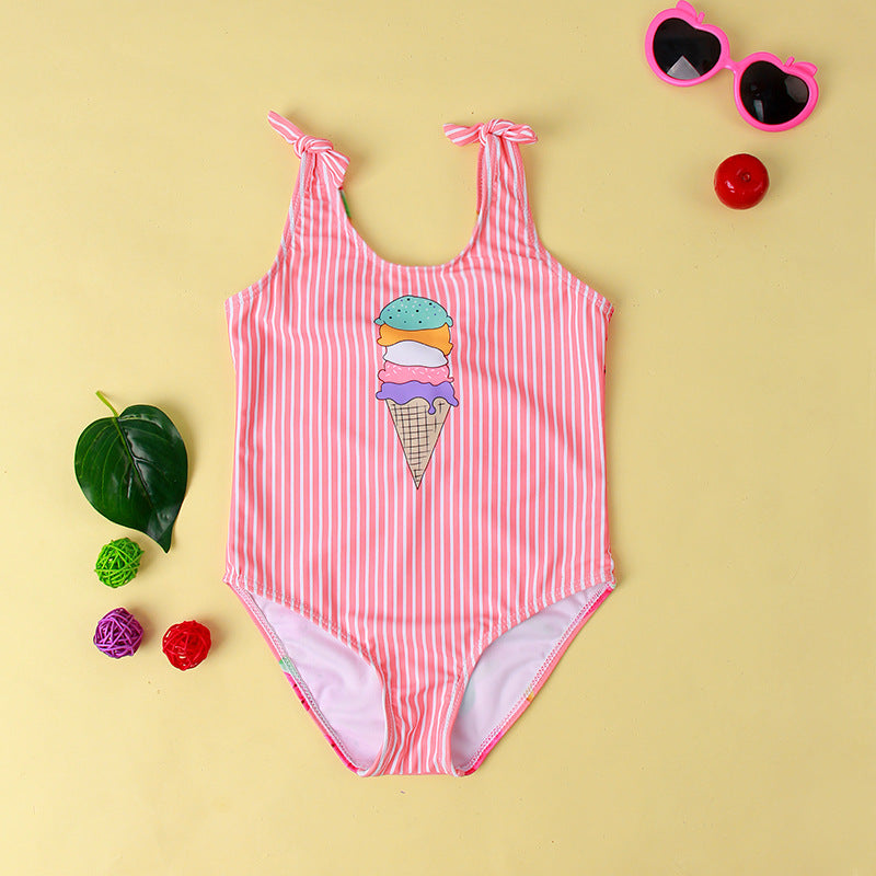 New Ice Cream Printing Children's Comfortable High Elastic One-piece Swimsuit