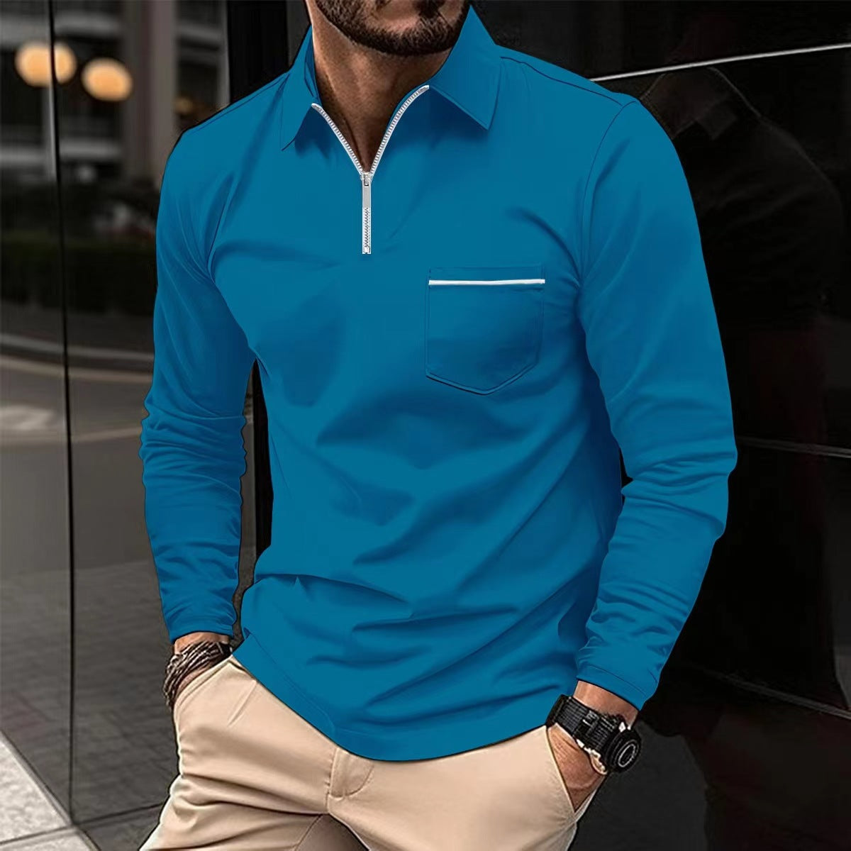 Autumn Polo Shirt Zipper Men's Long Sleeve Polo Shirt