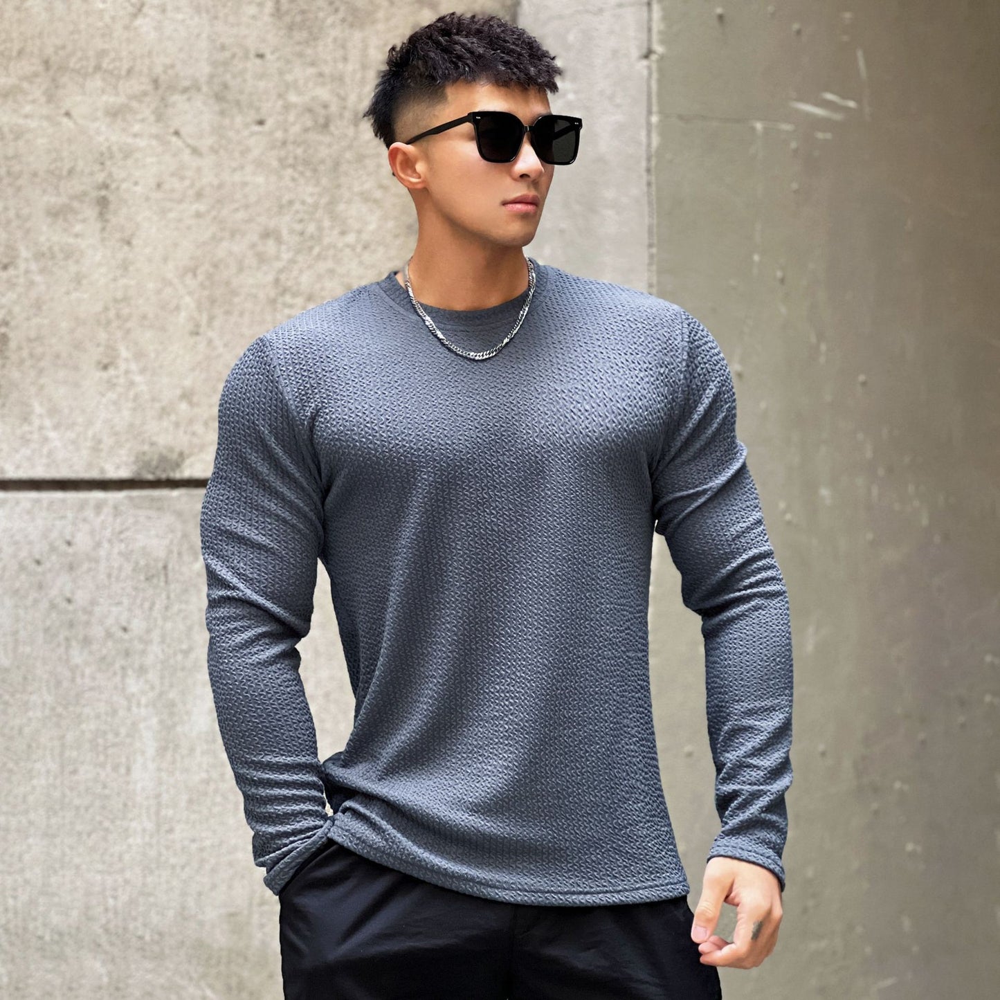 Fashion Men's Round Neck Pullover Long Sleeve Bottoming Shirt