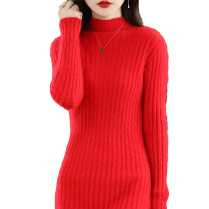 Autumn And Winter Artificial Mink Cashmere Sweater Women's Half Turtleneck Slim Fit Slimming