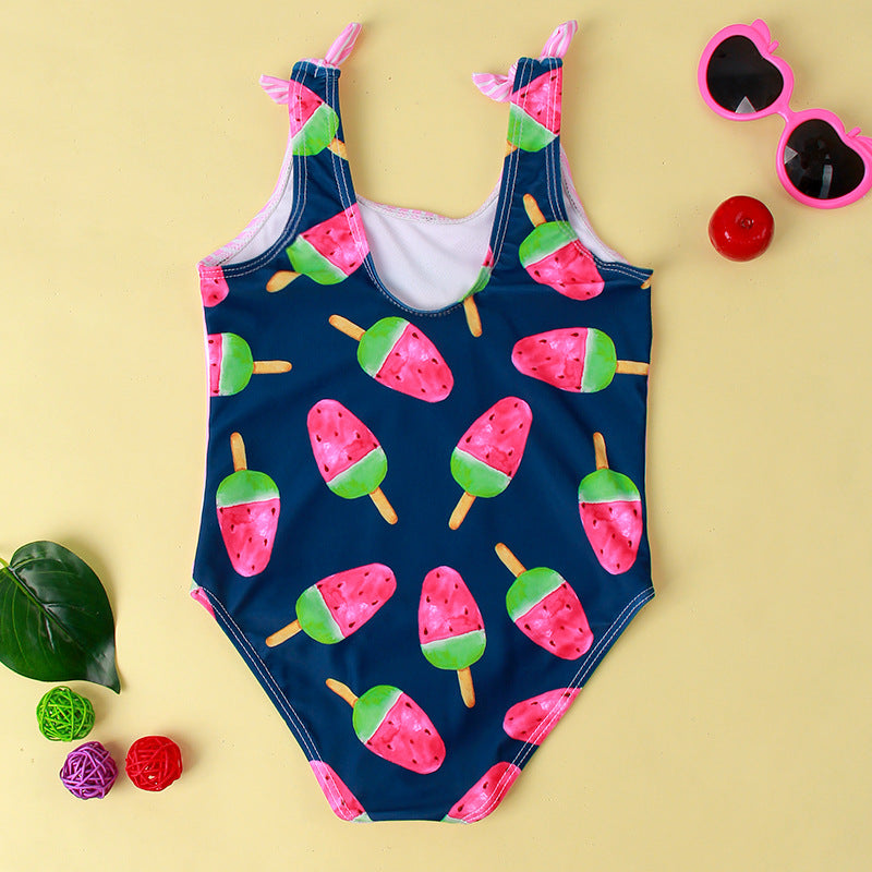 New Ice Cream Printing Children's Comfortable High Elastic One-piece Swimsuit