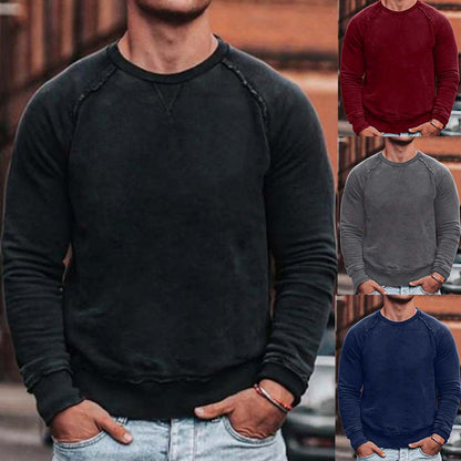 Men's New Round Neck Solid Color Long Sleeve Sweater