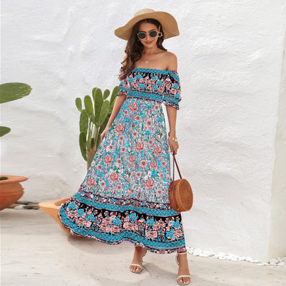 Bohemian Beach Holiday Dress Off-shoulder Puff Sleeve