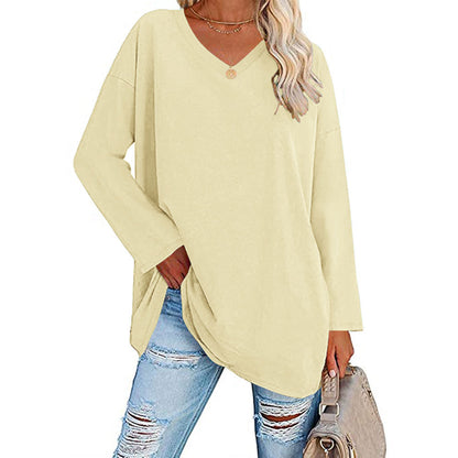 Oversized Women's T-shirt Loose Shoulder Sleeve V-neck Top