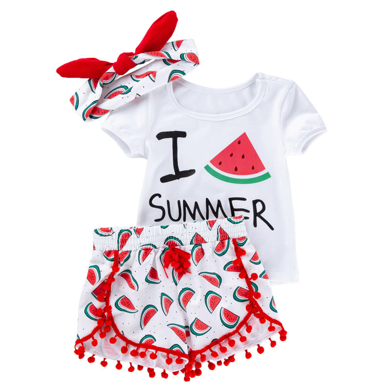 Ensemble T-shirt et Short de plage à manches courtes pour bébé fille, ensemble bandeau d'été