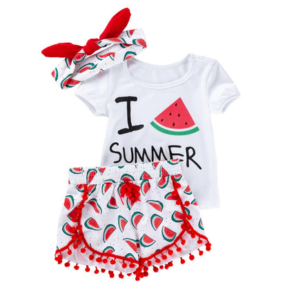 Ensemble T-shirt et Short de plage à manches courtes pour bébé fille, ensemble bandeau d'été