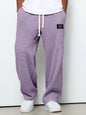 Waffle Straight Pants Fashion Brand Loose Loose  Drawstring Pockets Trousers Casual Men's Clothing