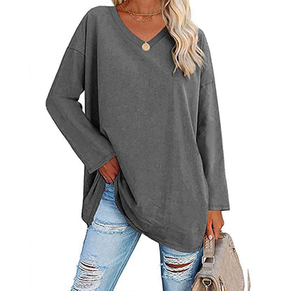 Oversized Women's T-shirt Loose Shoulder Sleeve V-neck Top