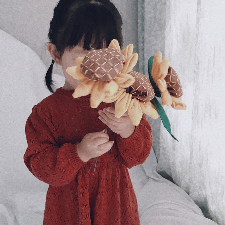 Pull pour enfants, pull en tricot avec découpe en dentelle, haut à manches bouffantes