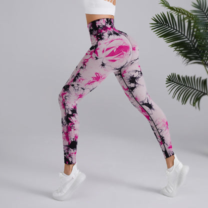 Tie-dye Printed Yoga Pants Fashion Seamless High-waisted Hip-lifting Trousers Sports Running Fitness Pants For Womens Clothing