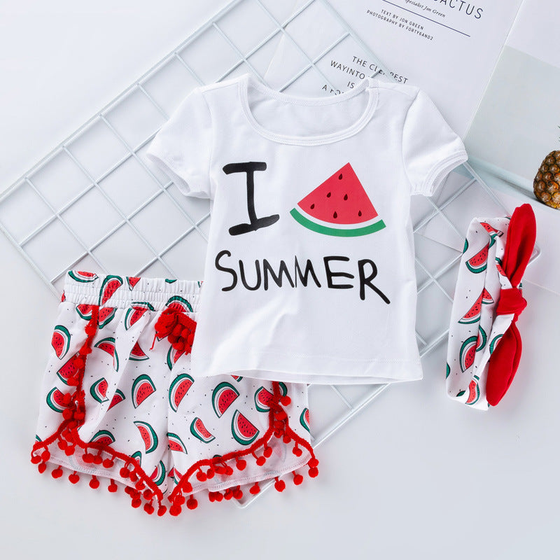 Ensemble T-shirt et Short de plage à manches courtes pour bébé fille, ensemble bandeau d'été