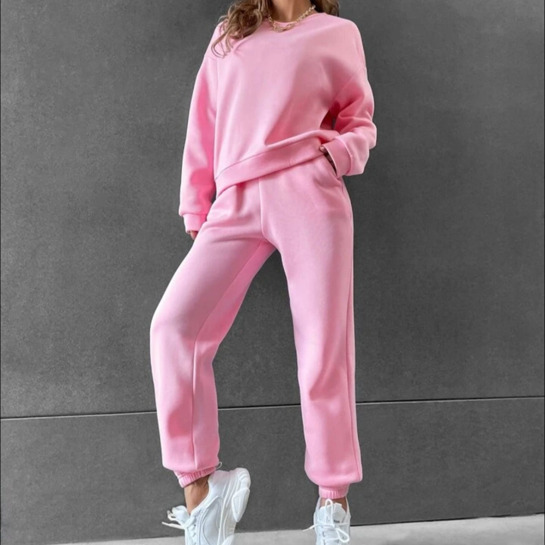 Women's Solid Color Long Sleeve Crew Neck Casual Fashion Sports Sweater Suit