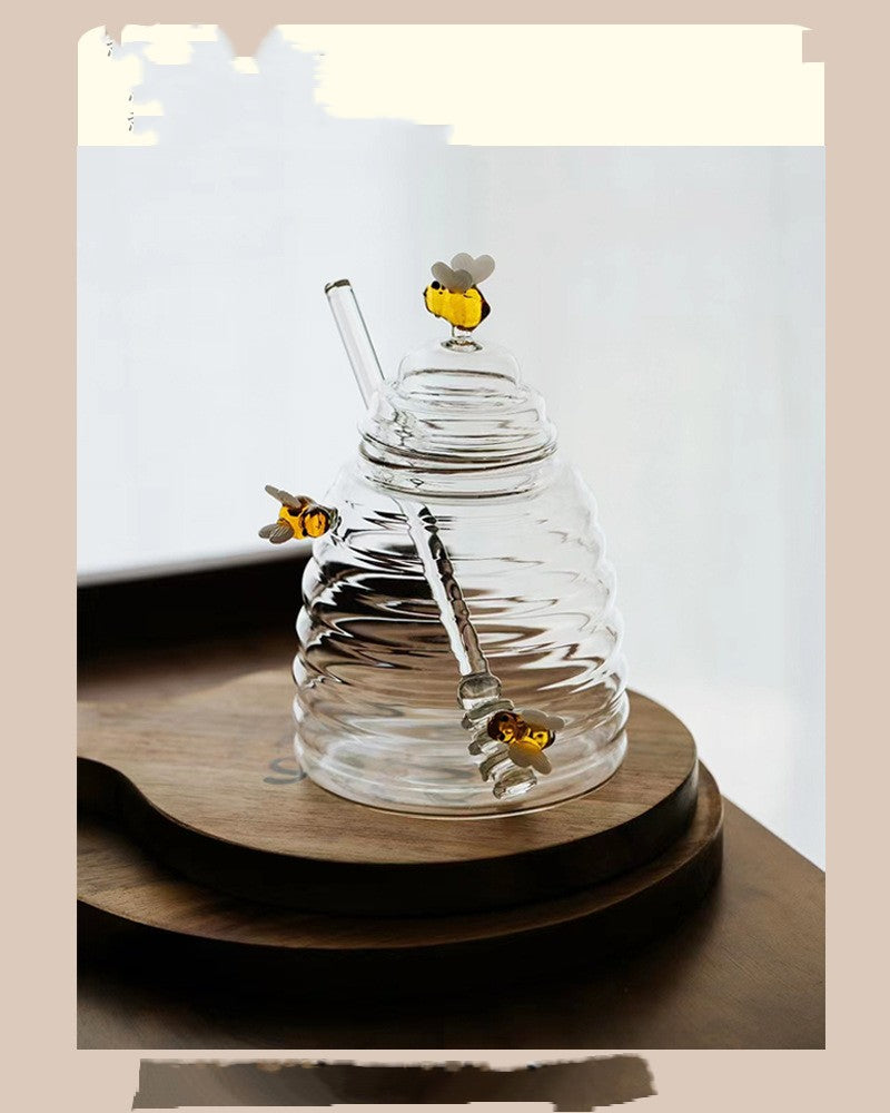 Household Transparent Glass Honey Jar With Lid Borosilicate