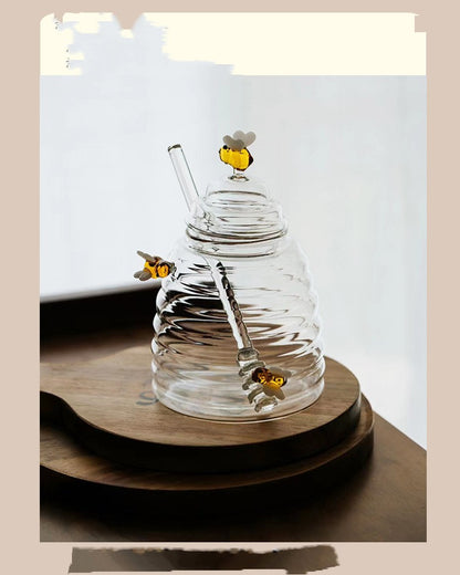 Household Transparent Glass Honey Jar With Lid Borosilicate