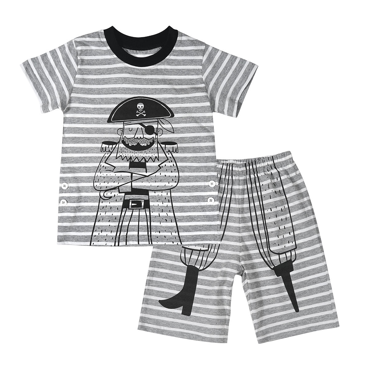 Children's Striped Short-sleeved Elastic Waist Shorts, Cartoon Casual Sweater Suit