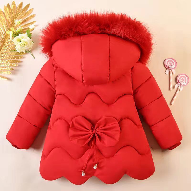 Girls' Fashion Big Fur Collar Down Cotton Jacket