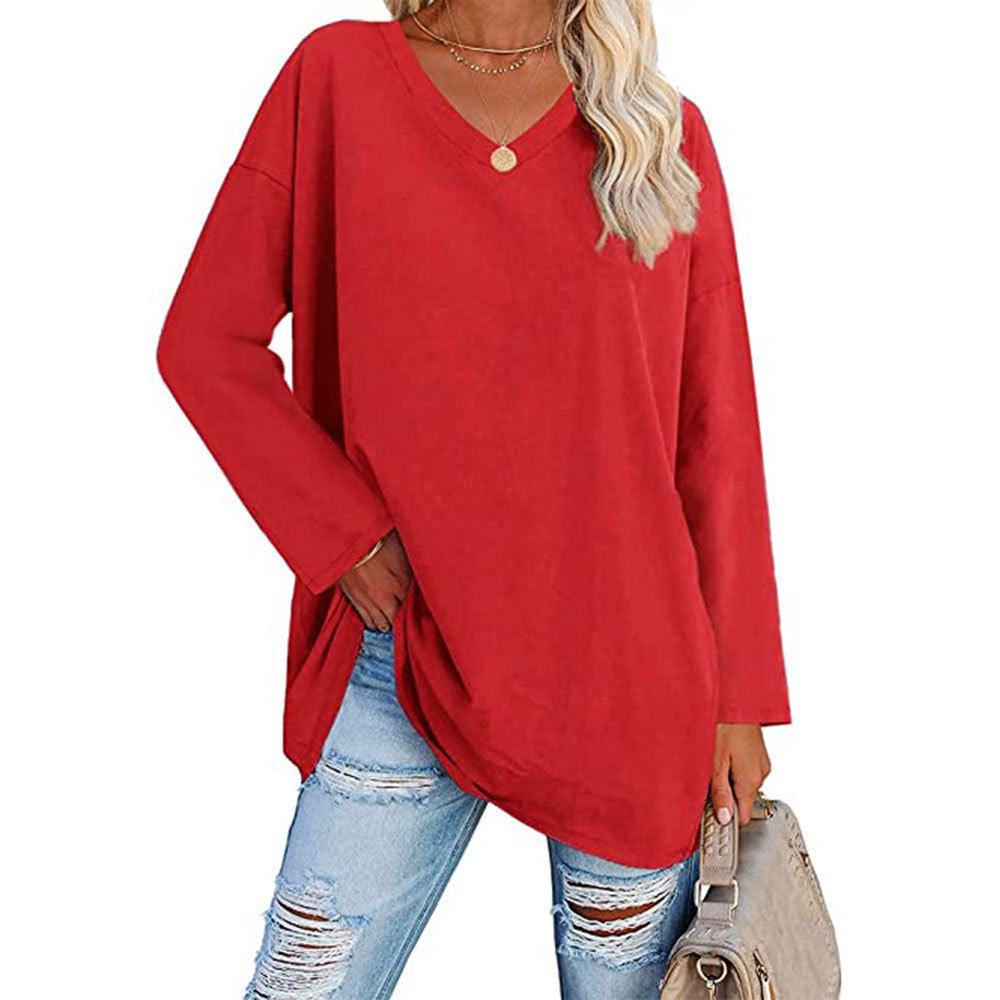 Oversized Women's T-shirt Loose Shoulder Sleeve V-neck Top