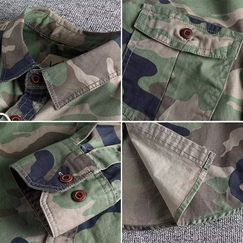 Chemise à manches longues avec salopette américaine camouflage délavée