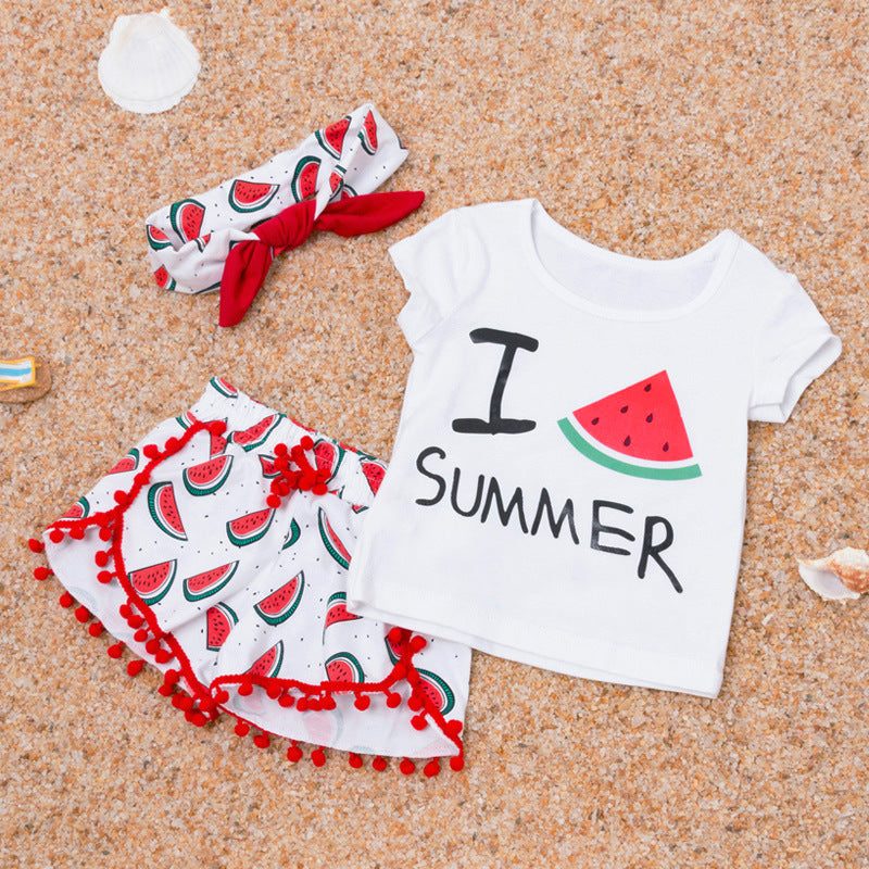 Ensemble T-shirt et Short de plage à manches courtes pour bébé fille, ensemble bandeau d'été