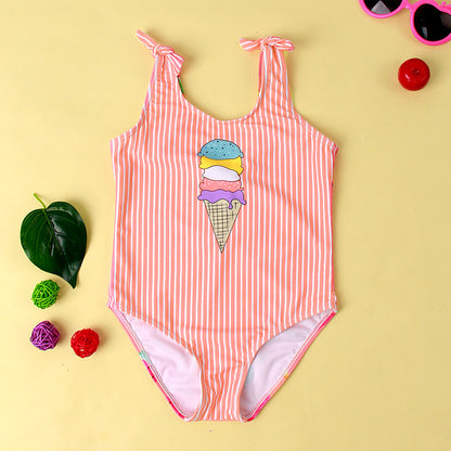 New Ice Cream Printing Children's Comfortable High Elastic One-piece Swimsuit