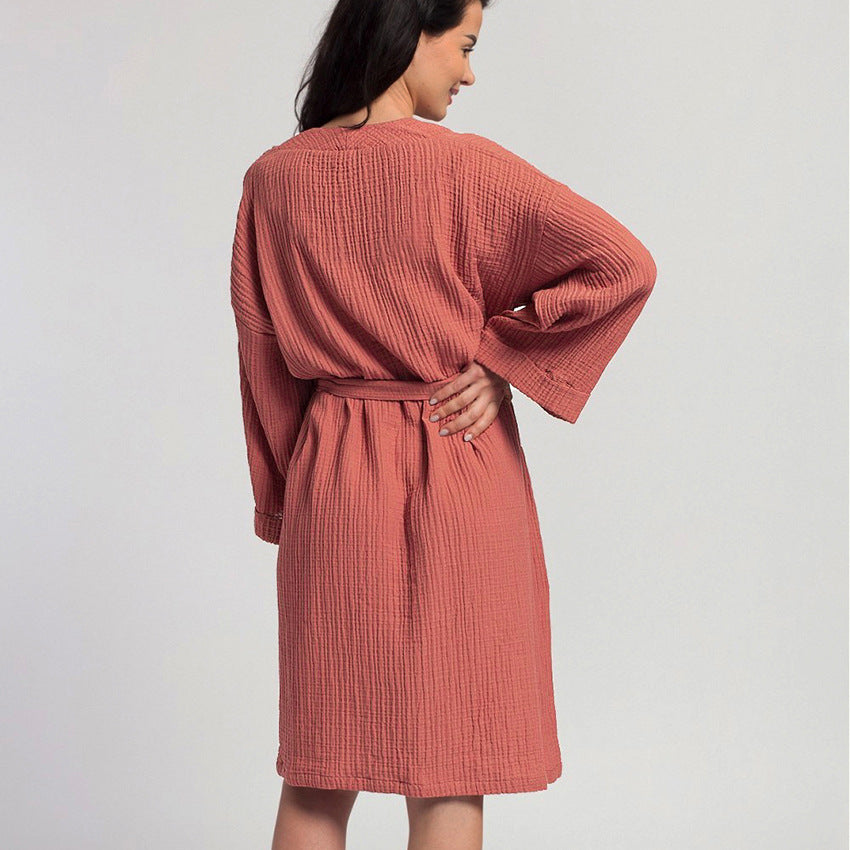 Sleeve Nightgown Cardigan Double-layer Gauze Pajamas