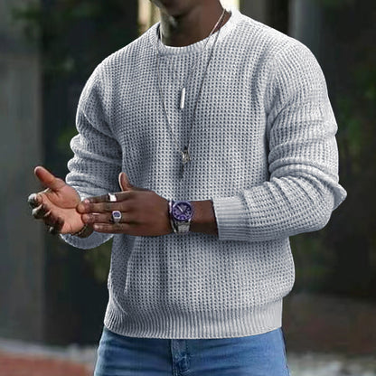 Men's Solid Color Commuter Versatile Long Sleeve Knit Crew Neck