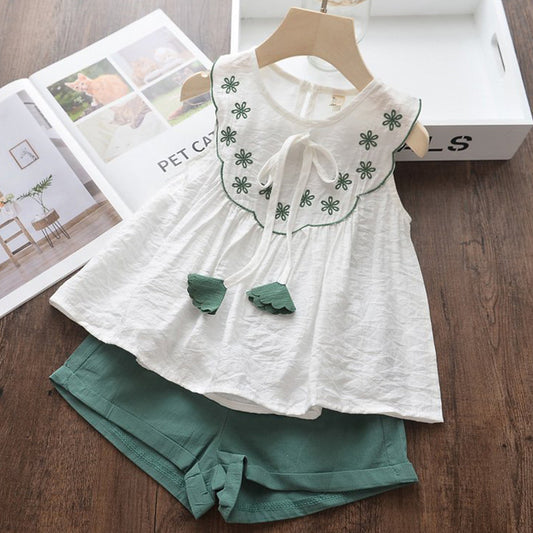 Cotton and linen sleeveless T-shirt + shorts