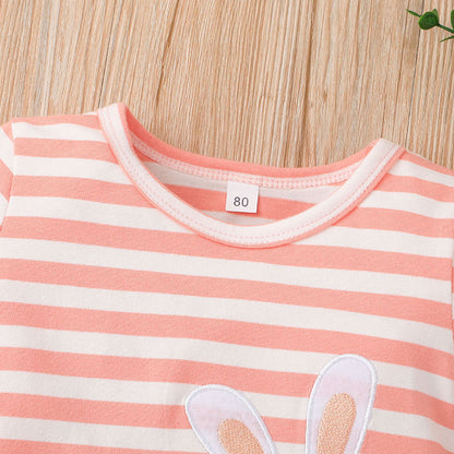 Seasonal Baby Girl Striped Short Sleeve Fishtail Dress