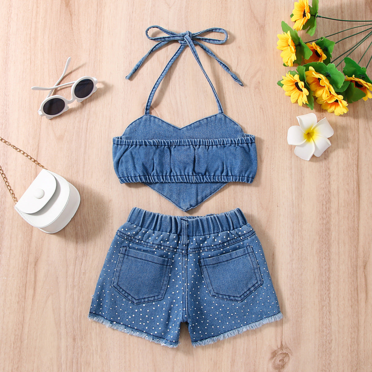 Ensemble haut et short en jean pour fille