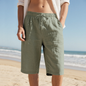 New Linen Drawstring Elastic Waist 34 Casual Shorts Men