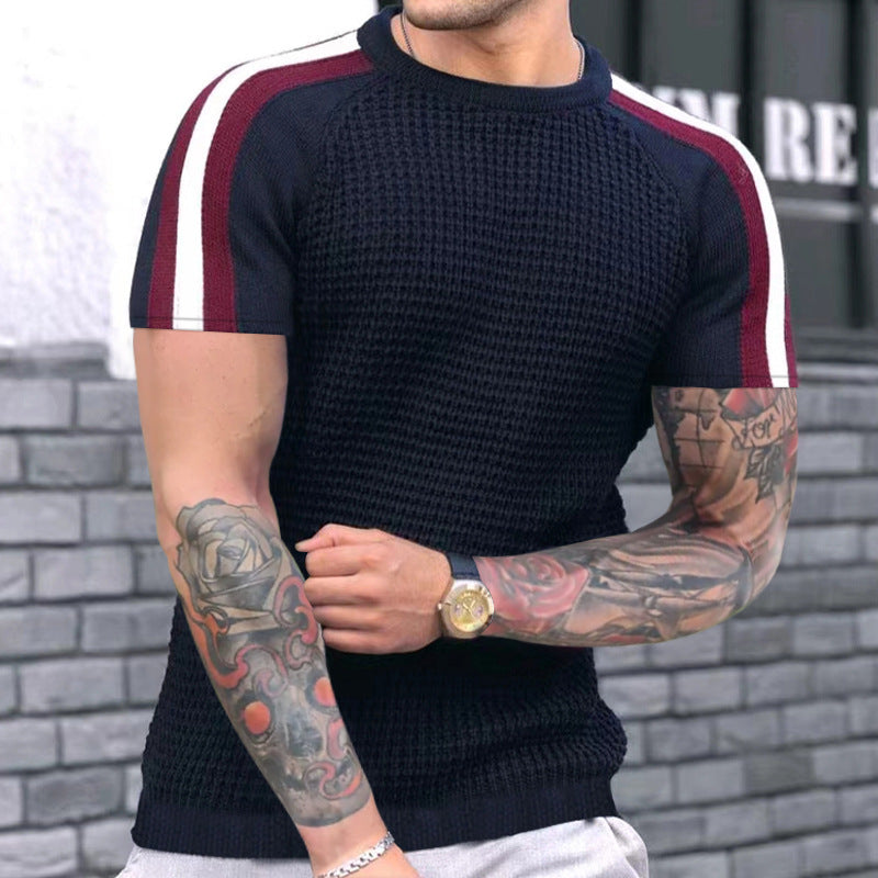 Round Neck Color Contrast Short-sleeved T-shirt Men's Casual