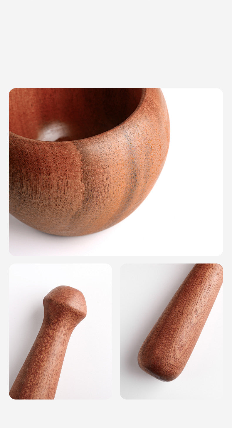 Wooden Manual Garlic Crusher Jar Grinding Mortar