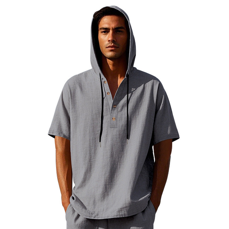European And American Linen Short-sleeved Men's T-shirt Simple