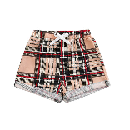 Girls Fashion Plaid Print Casual Shorts