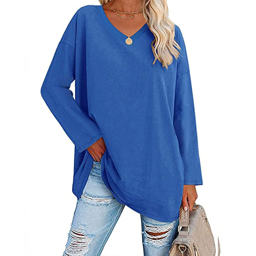 Oversized Women's T-shirt Loose Shoulder Sleeve V-neck Top