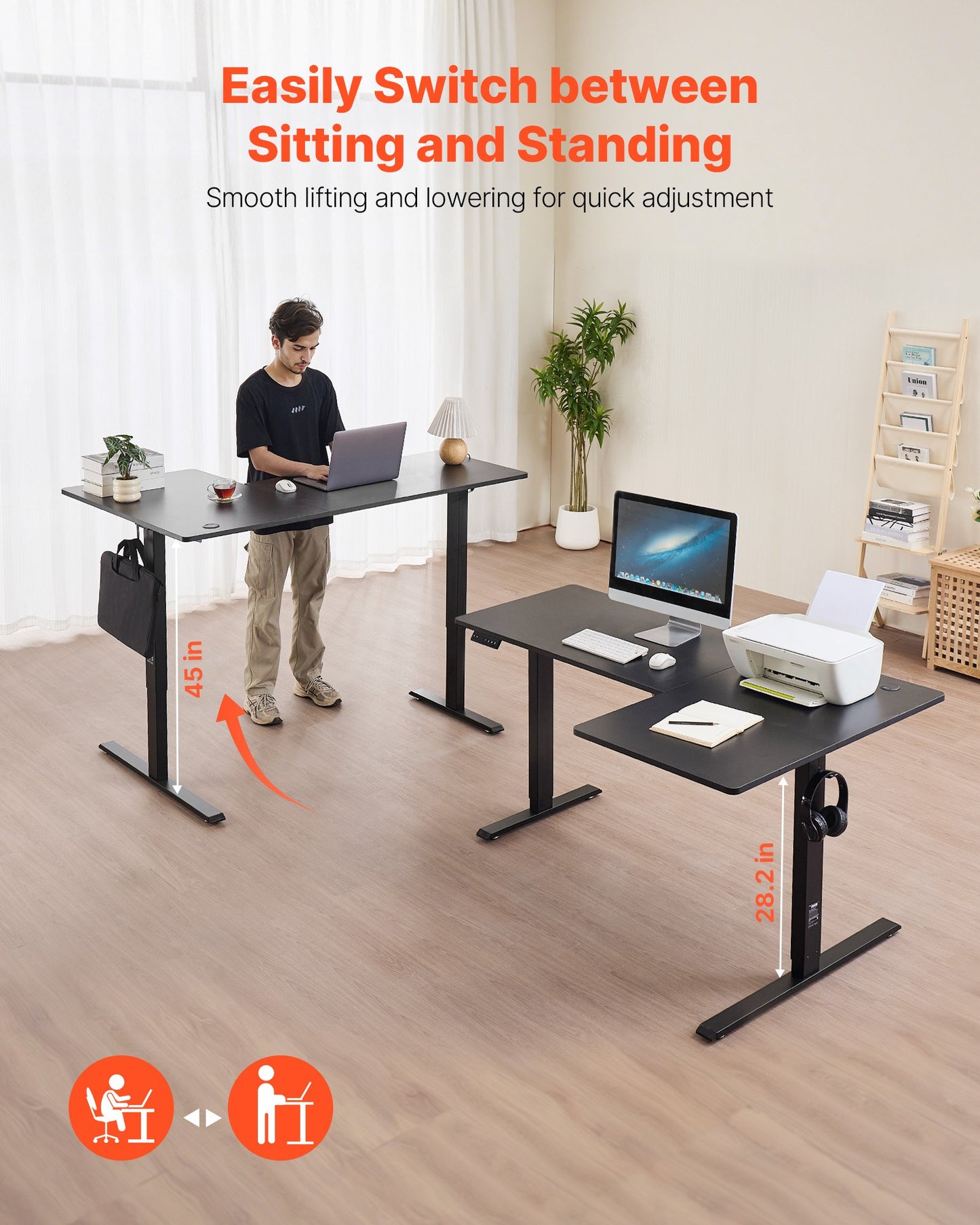 L Shaped Desk Electric Adjustable Height Corner Gaming Desk With 2 Hooks