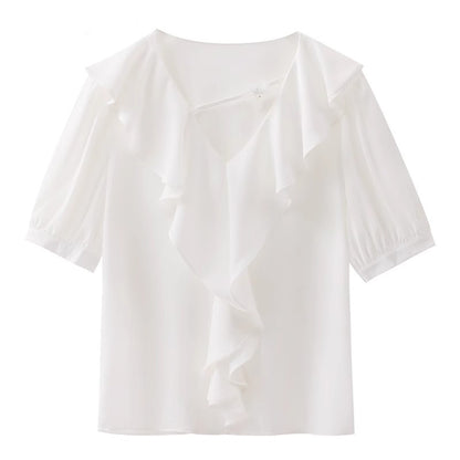 Women's French Ruffled Puff Sleeve Short Sleeve Top