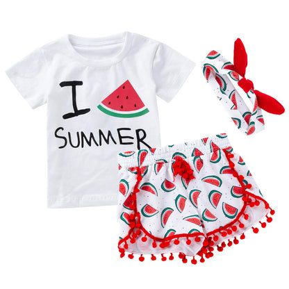 Ensemble T-shirt et Short de plage à manches courtes pour bébé fille, ensemble bandeau d'été