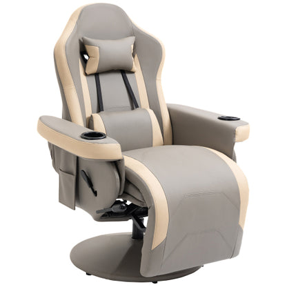 Manual Recliner Armchair PU Leather Lounge Chair W Adjustable Leg Rest, 135 Reclining Function, 360 Swivel, Grey