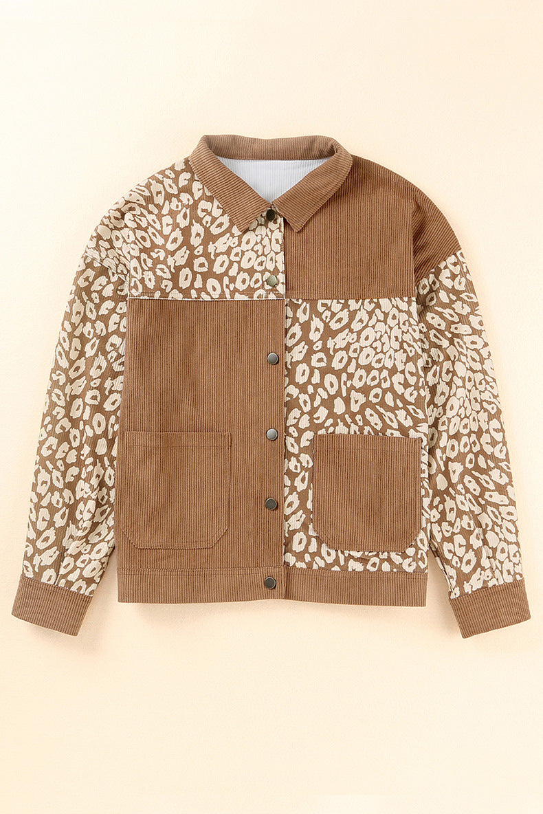 Women's Corduroy Jacket Leopard Splicing Jacket