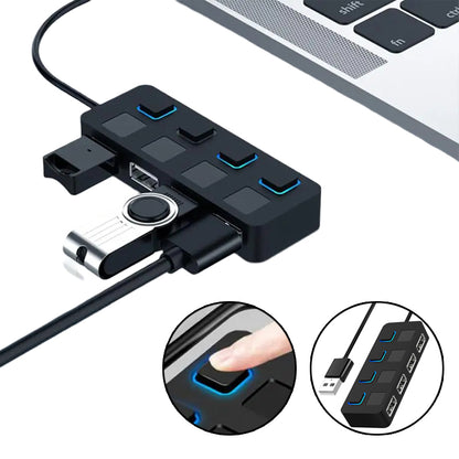 Répartiteur Multi USB 2.0 HUB, 4 extenseurs, adaptateur d'alimentation USB, indicateur d'alimentation, lecteurs USB pour ordinateur portable