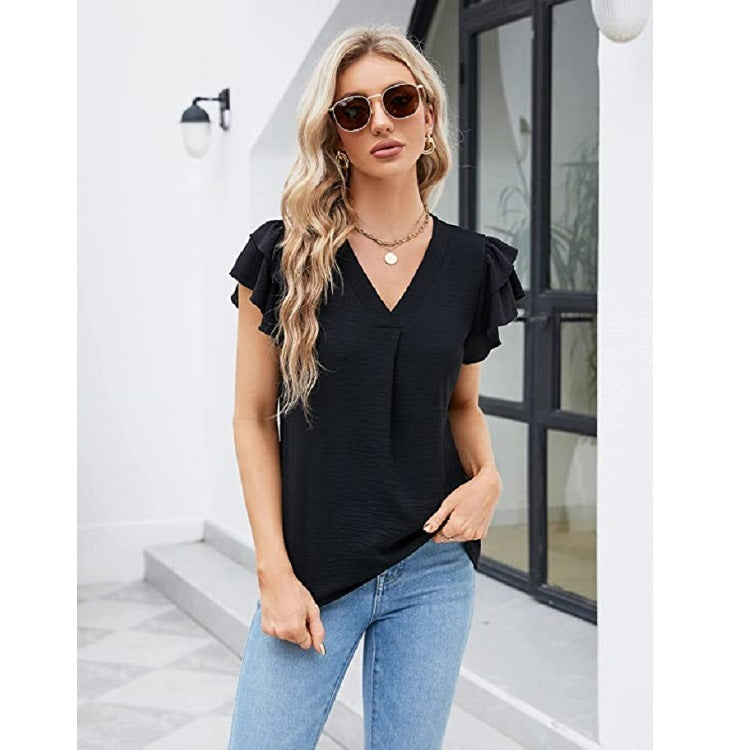 Women's Ruffled Shirt Short Sleeve Top