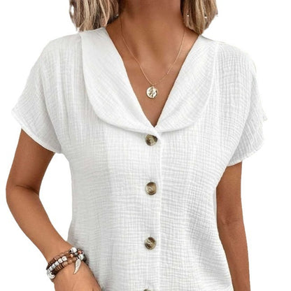 Short Sleeve Cardigan Button Women's Top