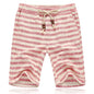 Men's Mixed Color Stripe Cotton Linen Cropped Casual Shorts