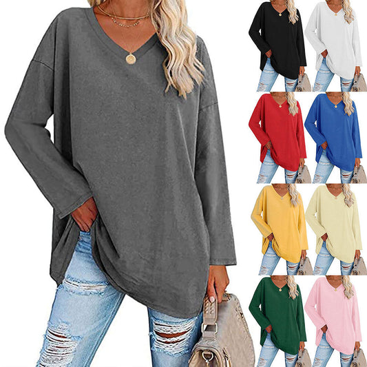 Oversized Women's T-shirt Loose Shoulder Sleeve V-neck Top