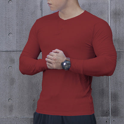 Men's High Elastic Solid Color Sports Casual Button Long Sleeve