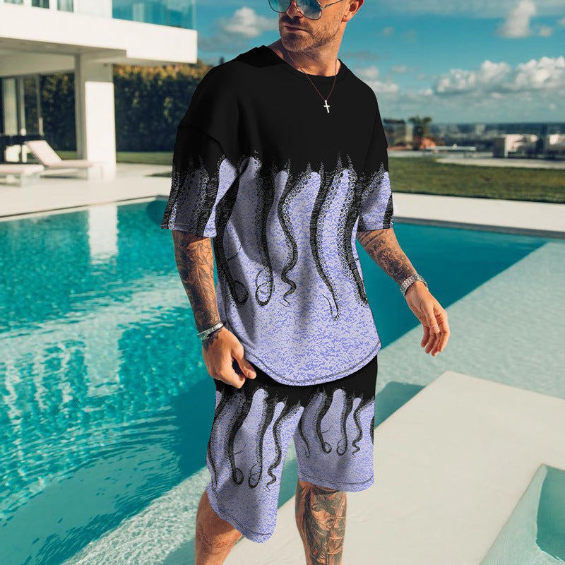 Fish Feet 3D Short Sleeve Digital Printed T-shirt Suit Casual