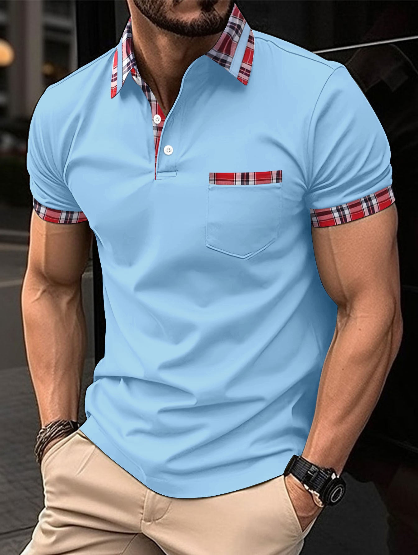 Summer Men's Button Pocket Sports T-shirt