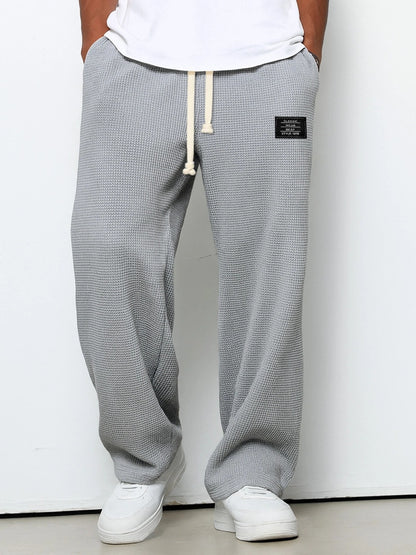 Waffle Straight Pants Fashion Brand Loose Loose  Drawstring Pockets Trousers Casual Men's Clothing