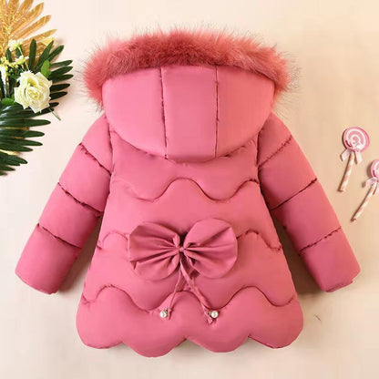 Girls' Fashion Big Fur Collar Down Cotton Jacket